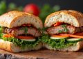Ổ bánh mì Việt Nam cắt đôi lộ pate, thịt, rau dưa